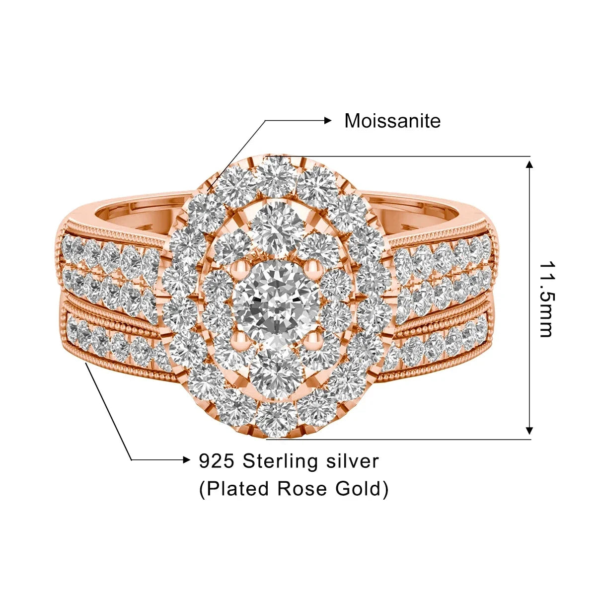 Luxury Moissanite Engagement and Wedding Ring Set in Sterling Silver