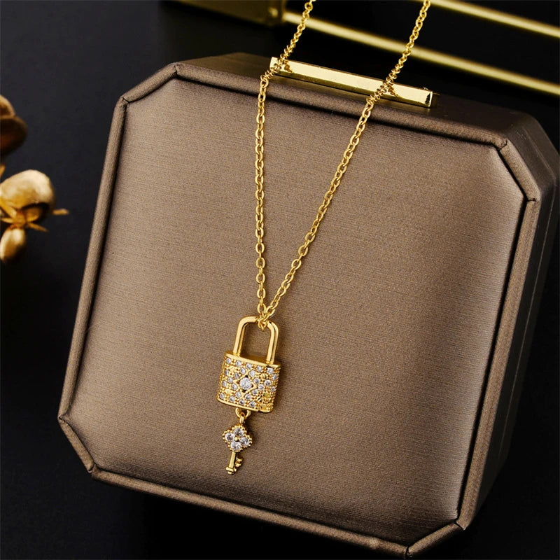 Luxury Zircon Crystal Pendant Necklace – Korean Fashion for Women