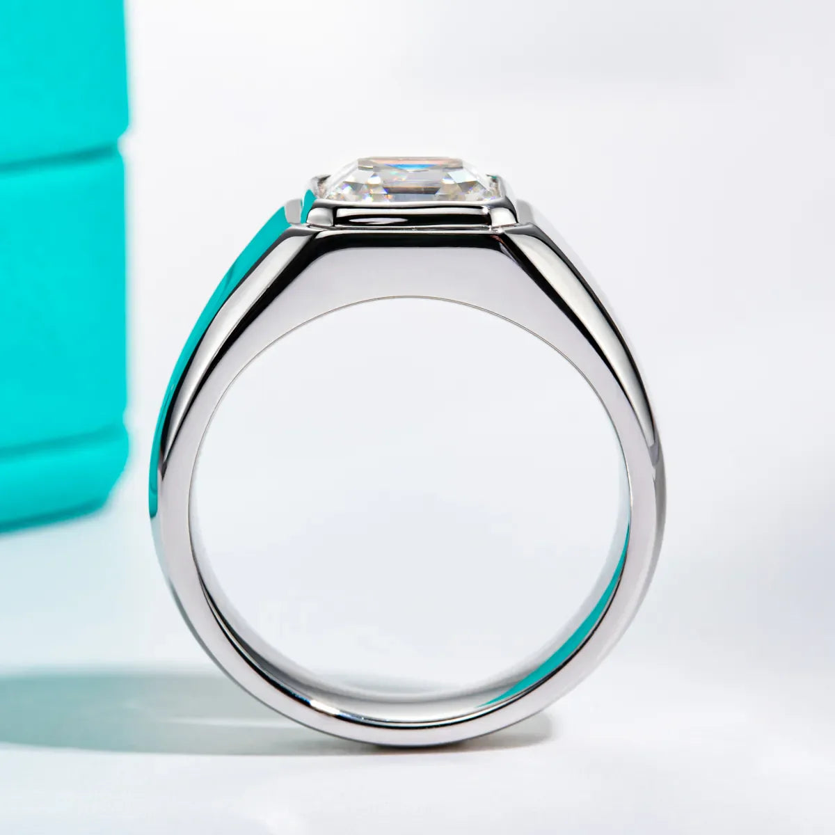 Luxury Asscher Cut Moissanite Engagement Ring in Gold Plated Sterling Silver