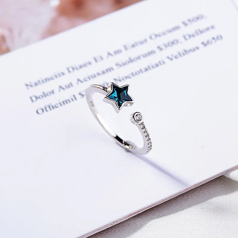 Mermaid Whale Tail Moonstone Stackable Ring – Blue Green Silver