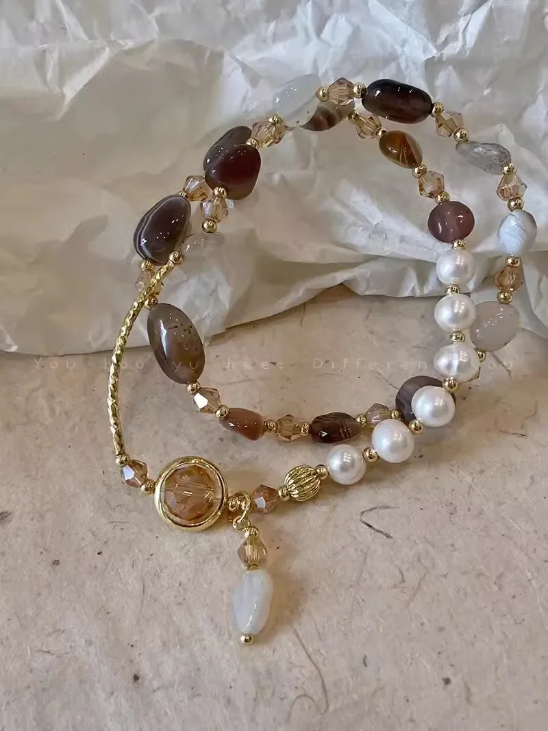 Luxury Natural Stone Pearl Beaded Bracelet Set Bohemia Crystal Jewelry