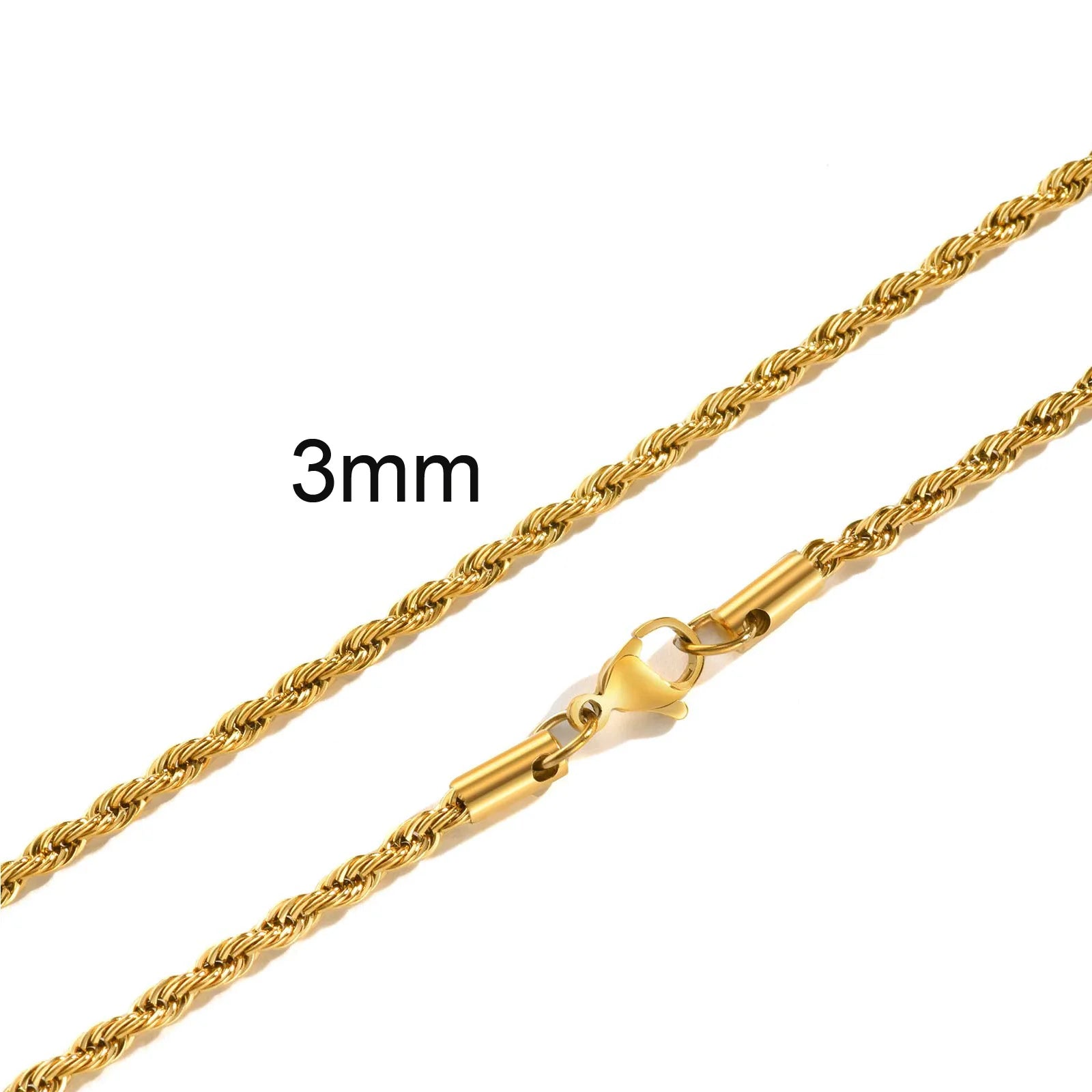 Gold Twisted Rope Chain Necklace – Men & Women Stainless Steel