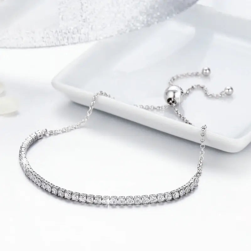 Gold Plated CZ Tennis Bracelet for Women, Adjustable 925 Silver Jewelry