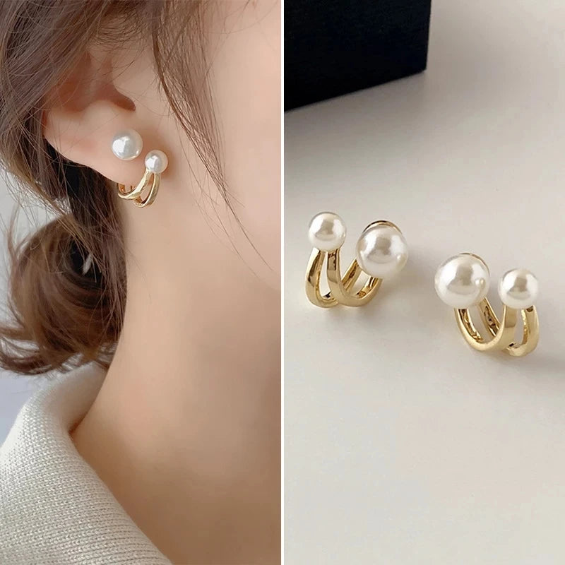Gold Zircon Pearl Twist Stud Earrings – Luxury Women’s Jewelry