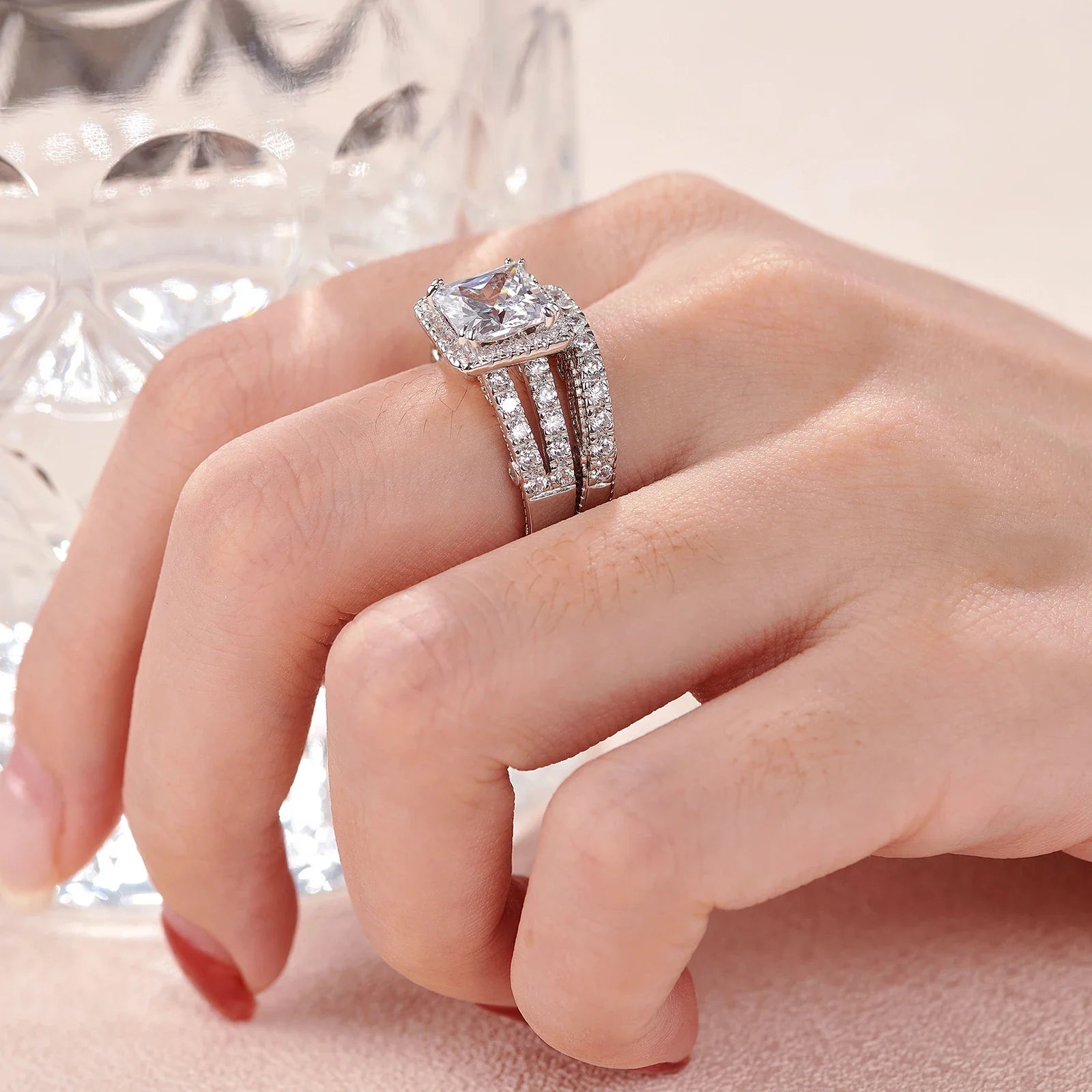 Luxury Moissanite Engagement & Wedding Ring Set – Vintage Sterling Silver