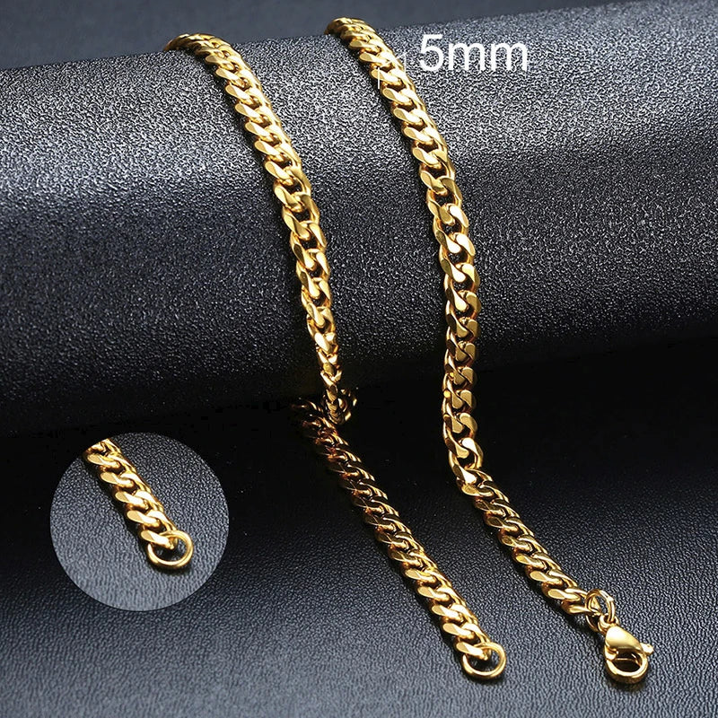 Cuban Chain Necklace for Men & Women – Gold Stainless Steel Curb Choker