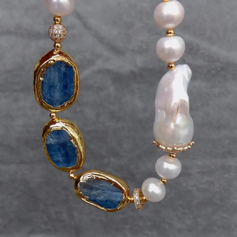 Blue Kyanite & Keshi Pearl Handmade Bracelet