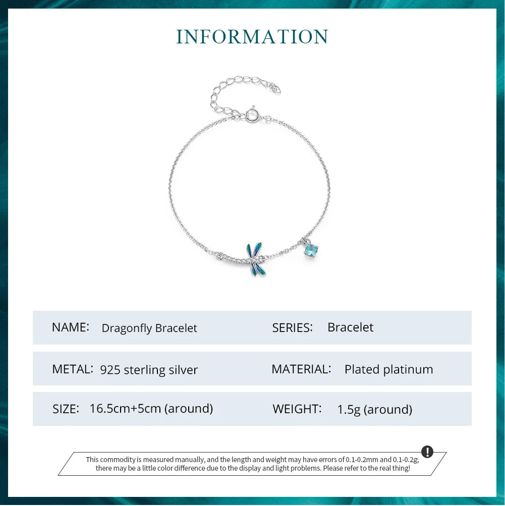 Sterling Silver Green & Blue Enamel Dragonfly Bracelet with CZ