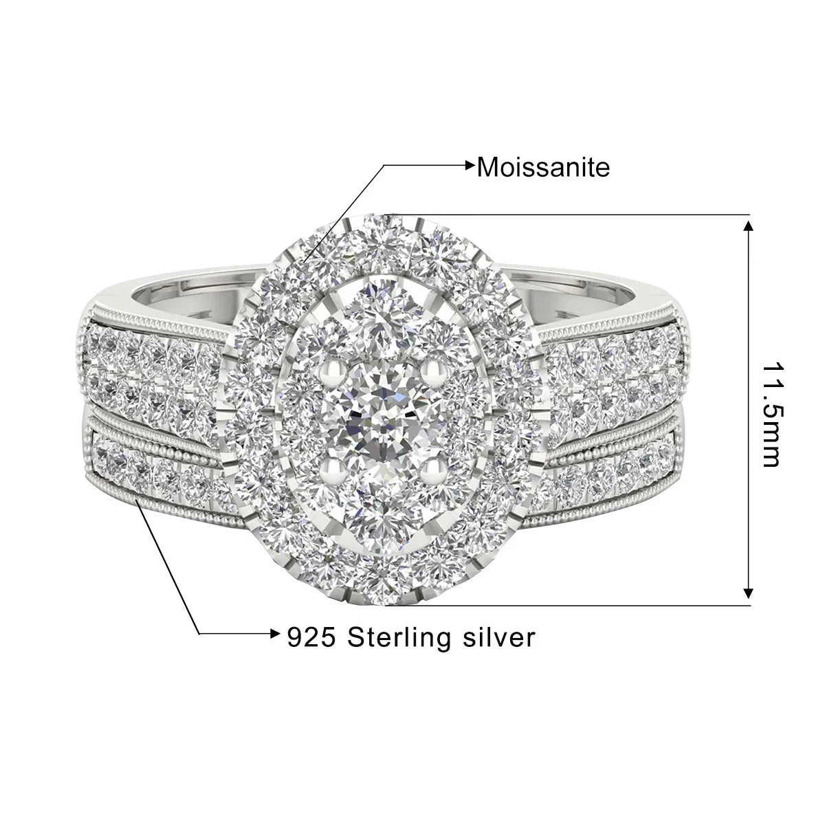 Luxury Moissanite Engagement and Wedding Ring Set in Sterling Silver