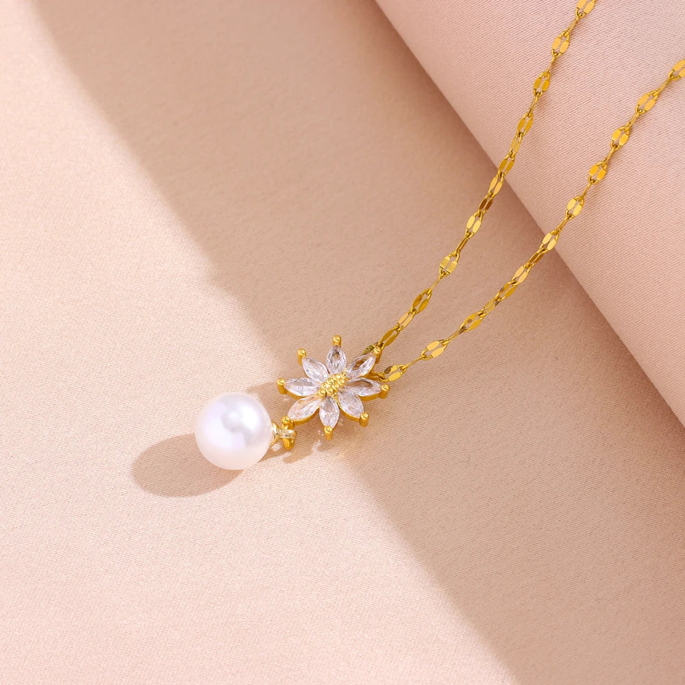 Gold Plated Stainless Steel Necklace for Women – Pendant Clavicle Chain