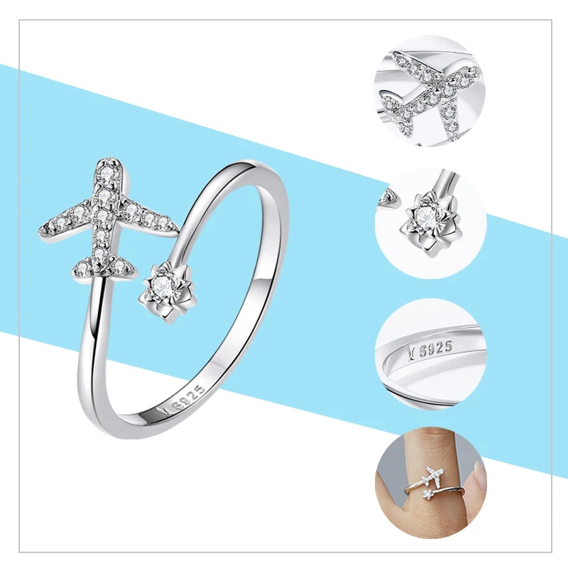 Women’s Adjustable Sterling Silver Zircon Stackable Engagement Ring