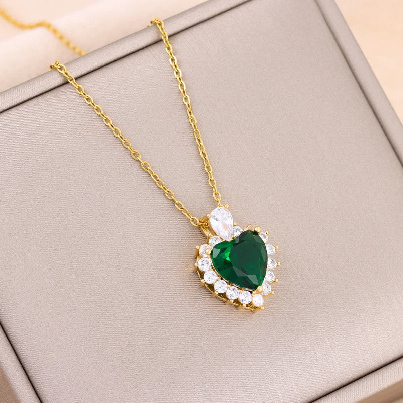 Trendy Green Zircon Pendant Necklace for Women