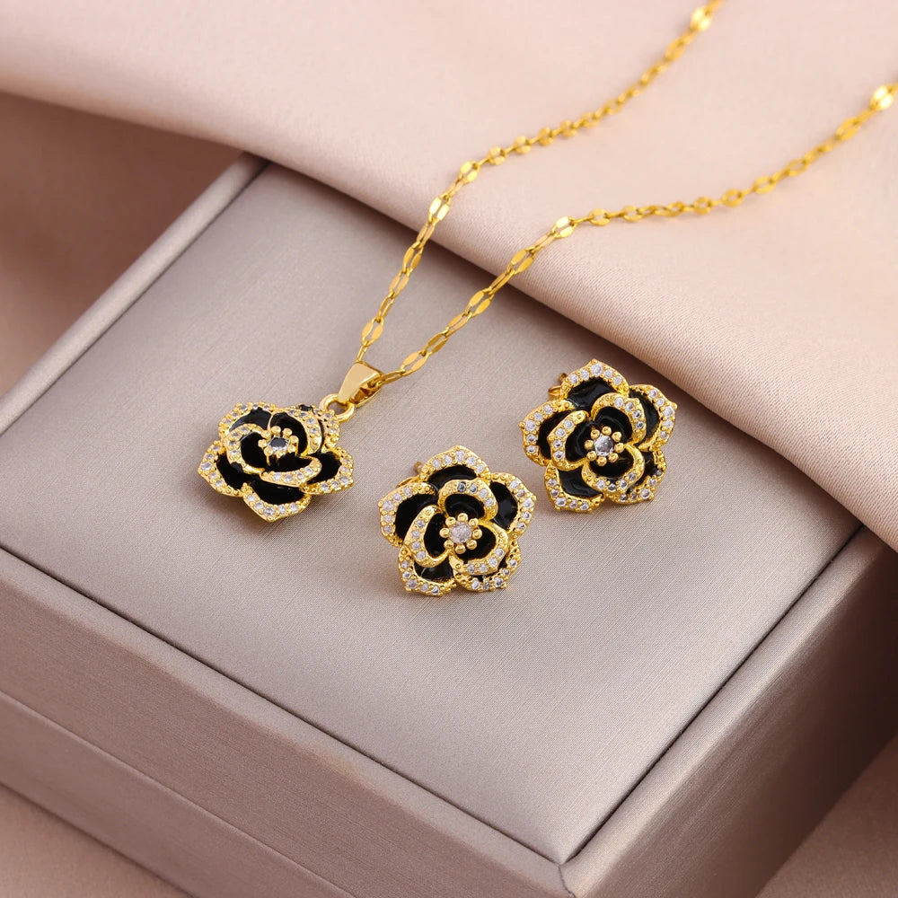 Gold-Plated Necklace & Earrings Set – Women’s Trendy Jewelry