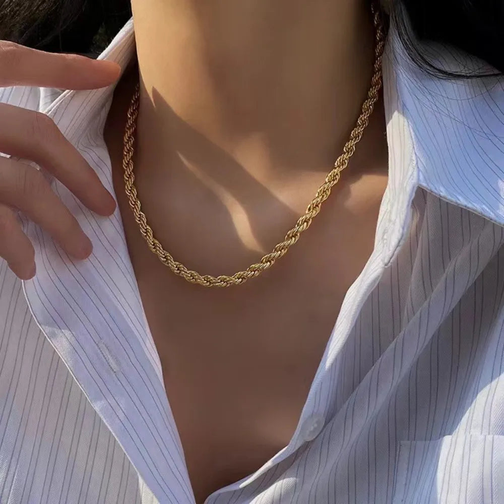 Gold Rope Chain Necklace for Women and Men – Fashion Wedding Jewelry Gift