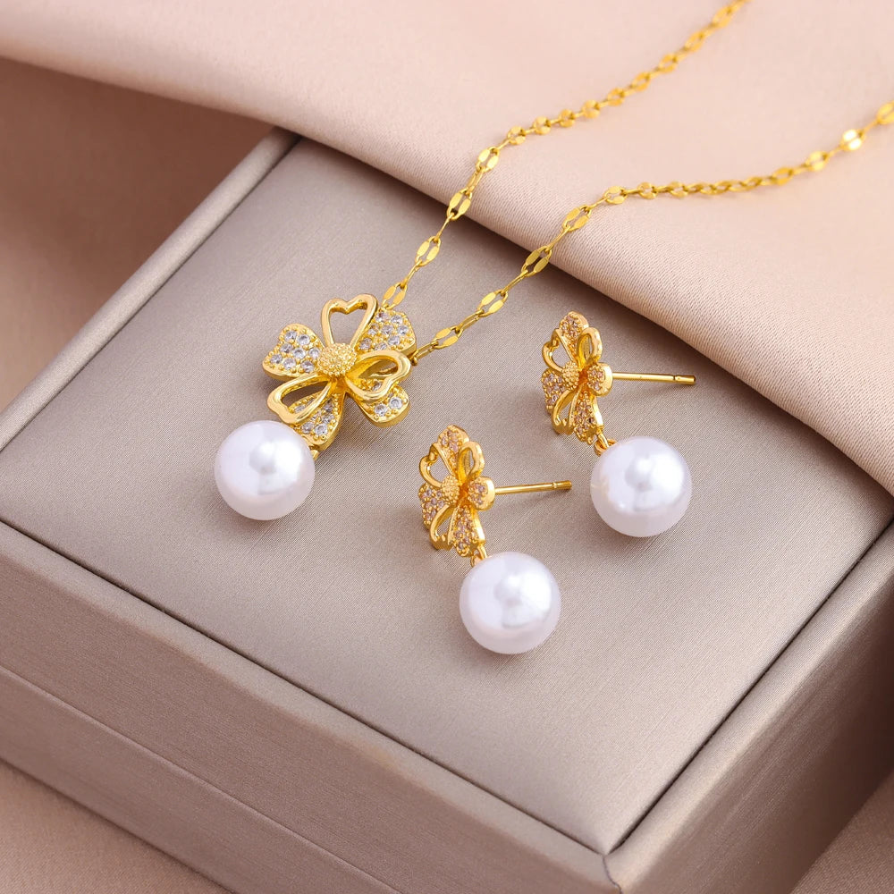 Gold-Plated Necklace & Earrings Set – Women’s Trendy Jewelry