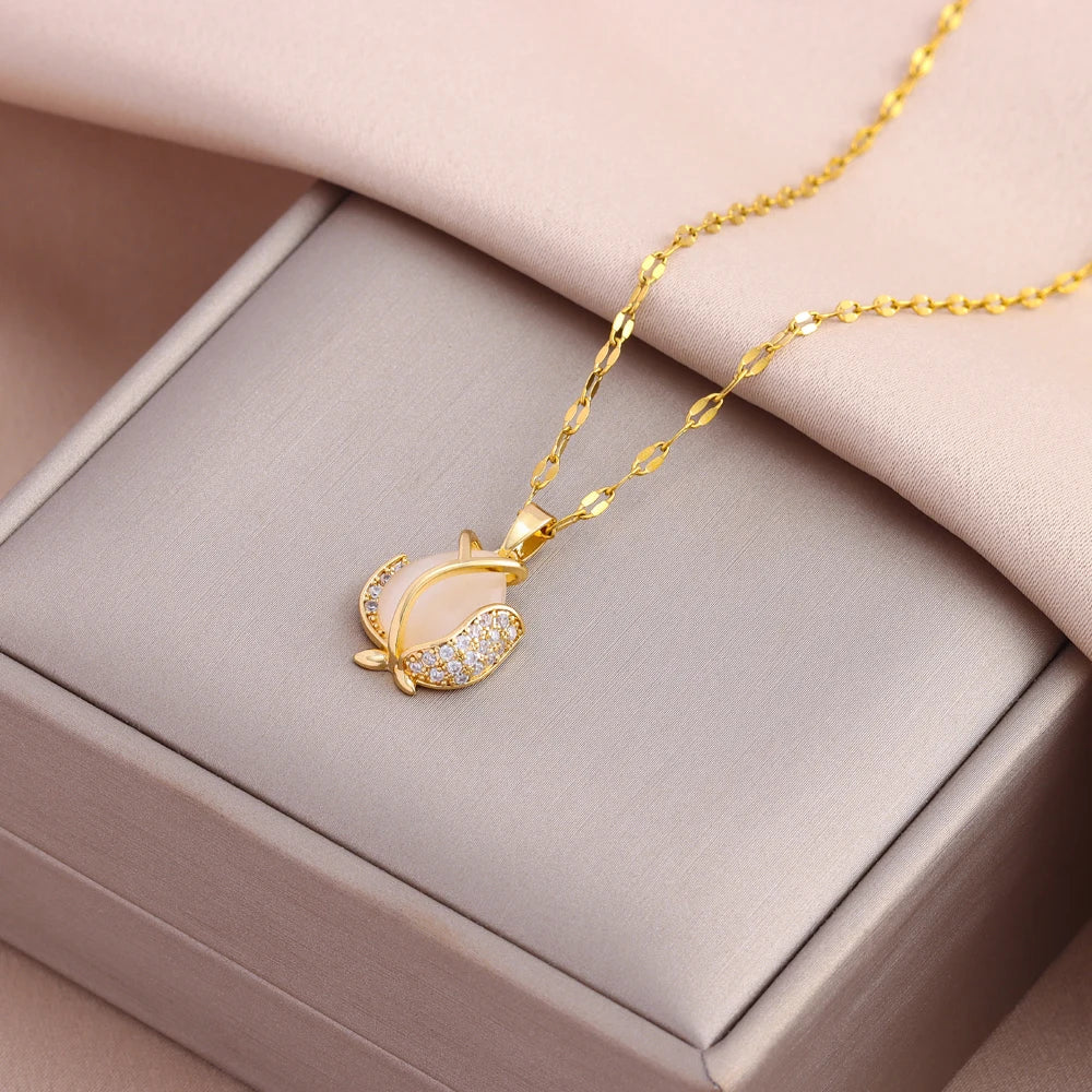 Gold Plated Stainless Steel Necklace for Women – Pendant Clavicle Chain