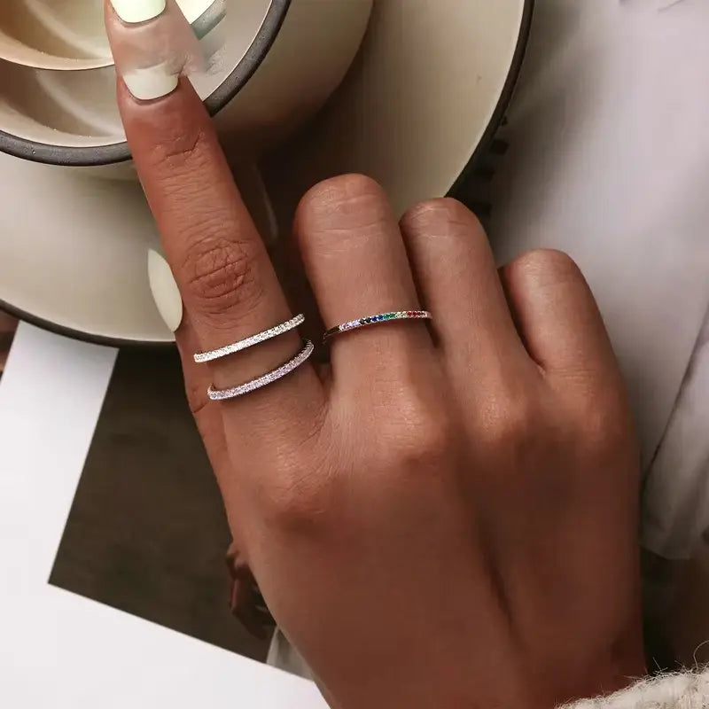 Gold Plated Sterling Silver Simulated Diamond Stackable Rings