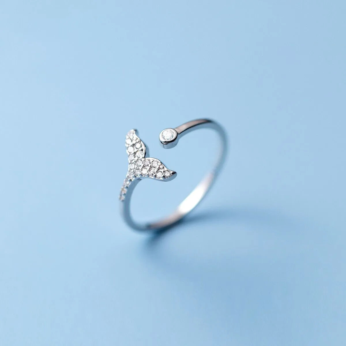Mermaid Whale Tail Moonstone Stackable Ring – Blue Green Silver