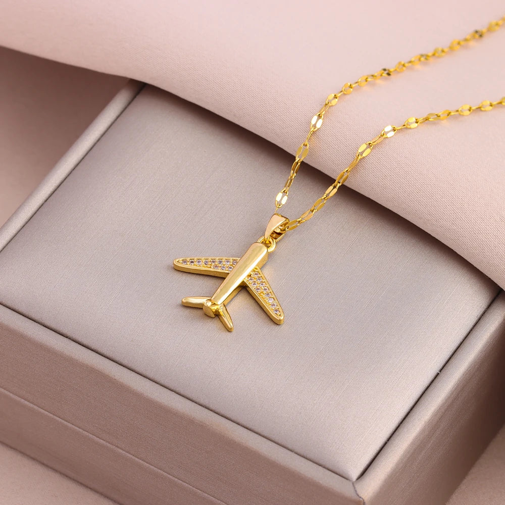Gold Plated Stainless Steel Necklace for Women – Pendant Clavicle Chain