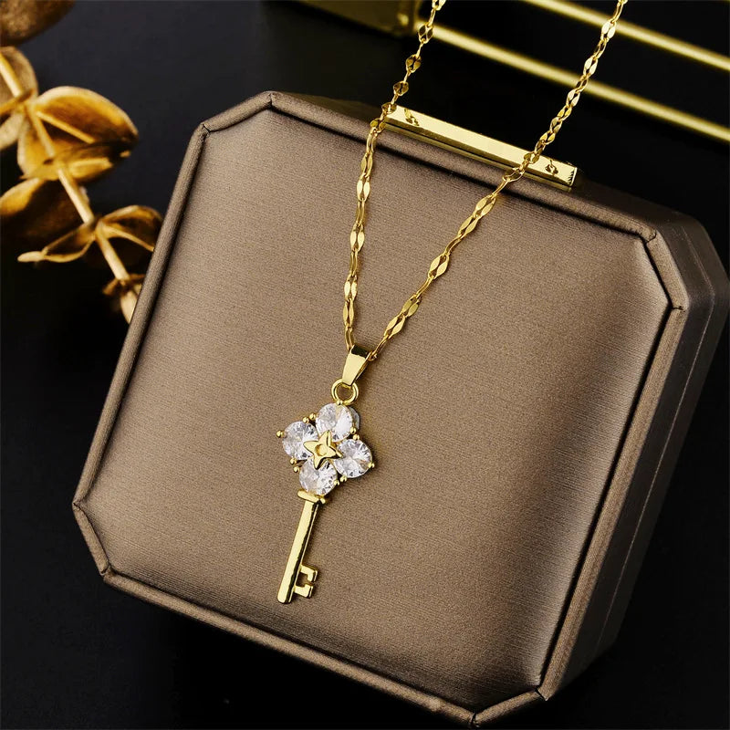 Luxury Zircon Crystal Pendant Necklace – Korean Fashion for Women