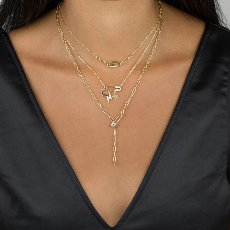 Lightning Paperclip CZ Pave Choker Necklace for Women