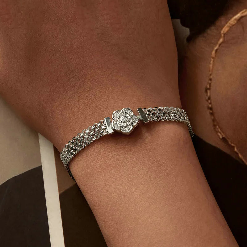 Luxury Sterling Silver Rose Zircon Bracelet with Platinum Plating