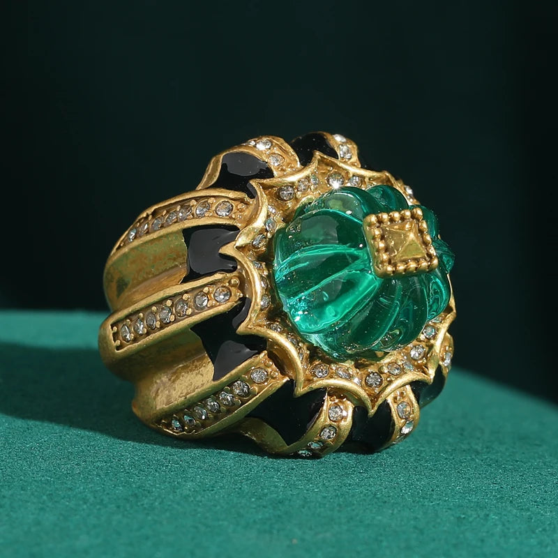 Pumpkin Blue Crystal Open Ring – Vintage Halloween Jewelry