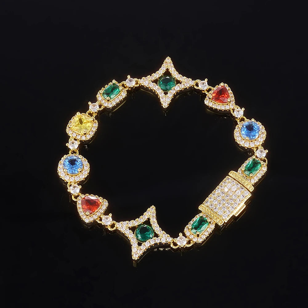 Hip Hop Iced Out CZ Necklace & Bracelet Set – Colored Crystal Bling Chain