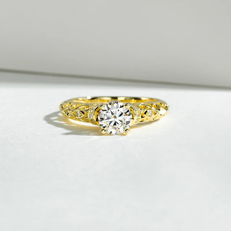 Luxury Yellow Moissanite Engagement Ring in Sterling Silver Wedding Band