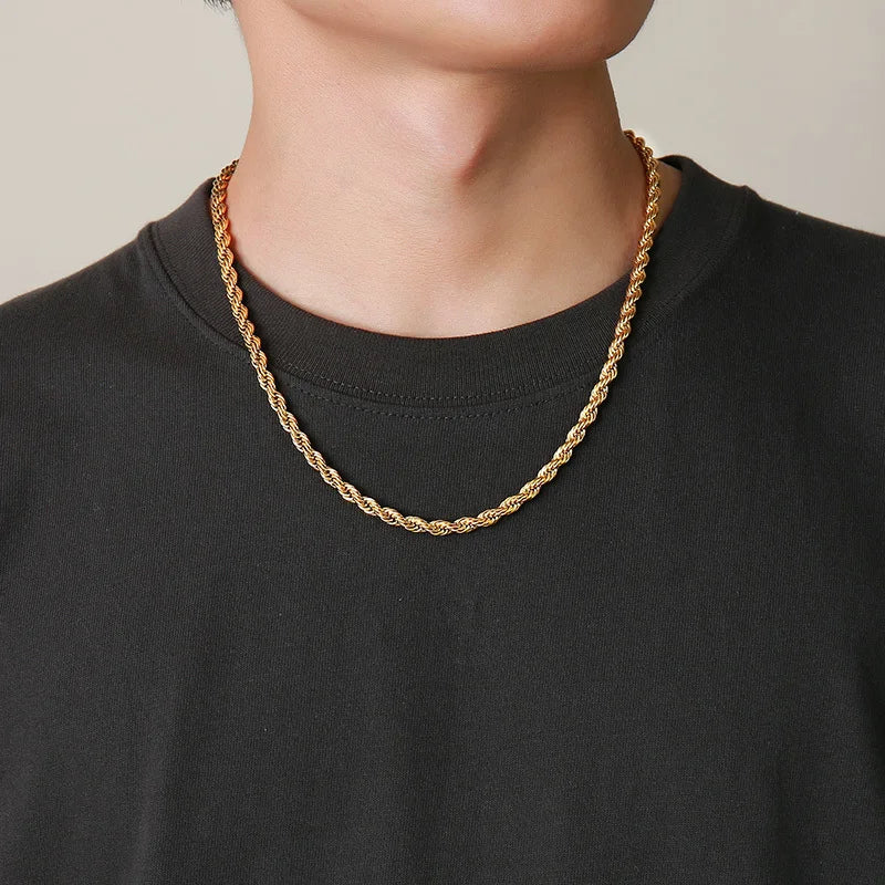 Chic Gold Twisted Rope Chain Necklace for Men and Women