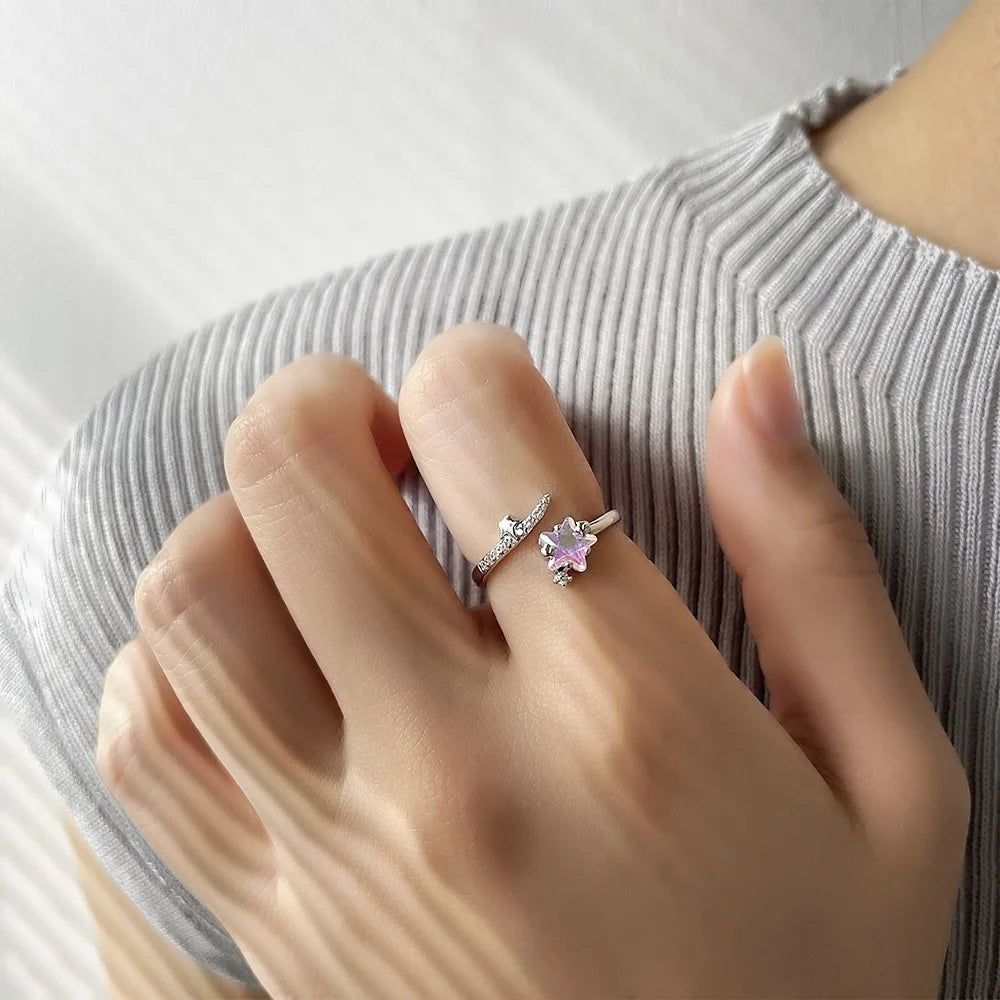 Mermaid Whale Tail Moonstone Stackable Ring – Blue Green Silver