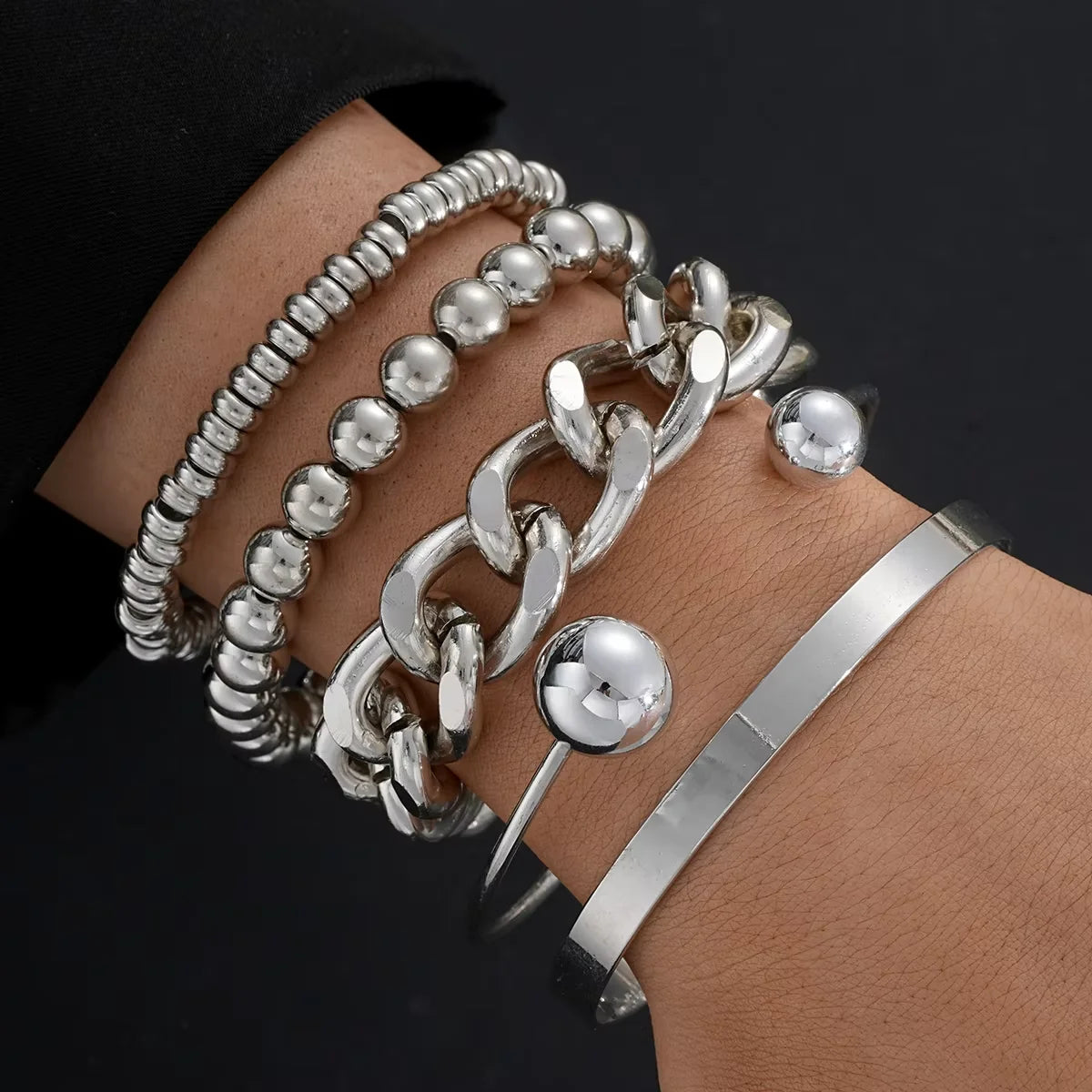 Gold Geometric Chunky Beaded Bracelet Set for Women