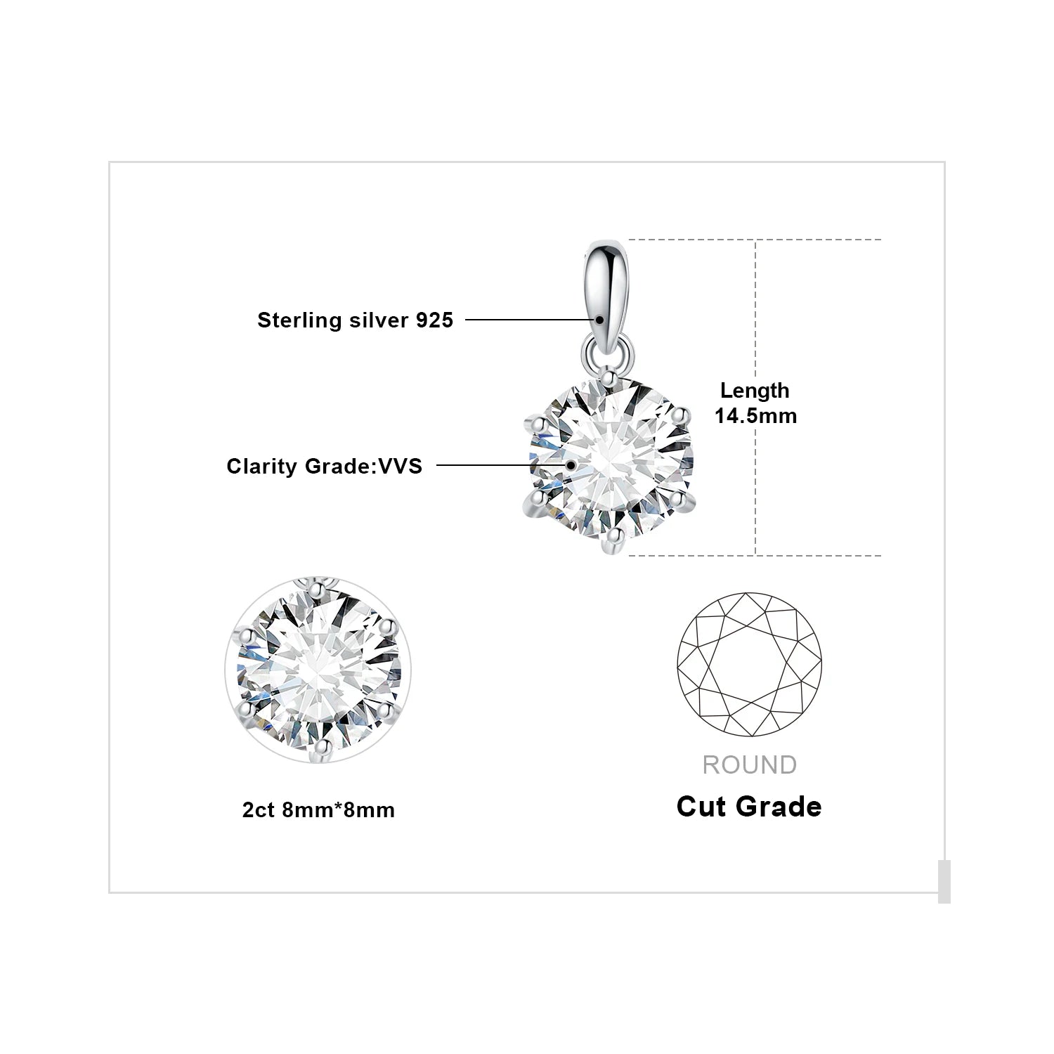 JewelryPalace 1-3ct D Moissanite Round Pendant, 925 Silver