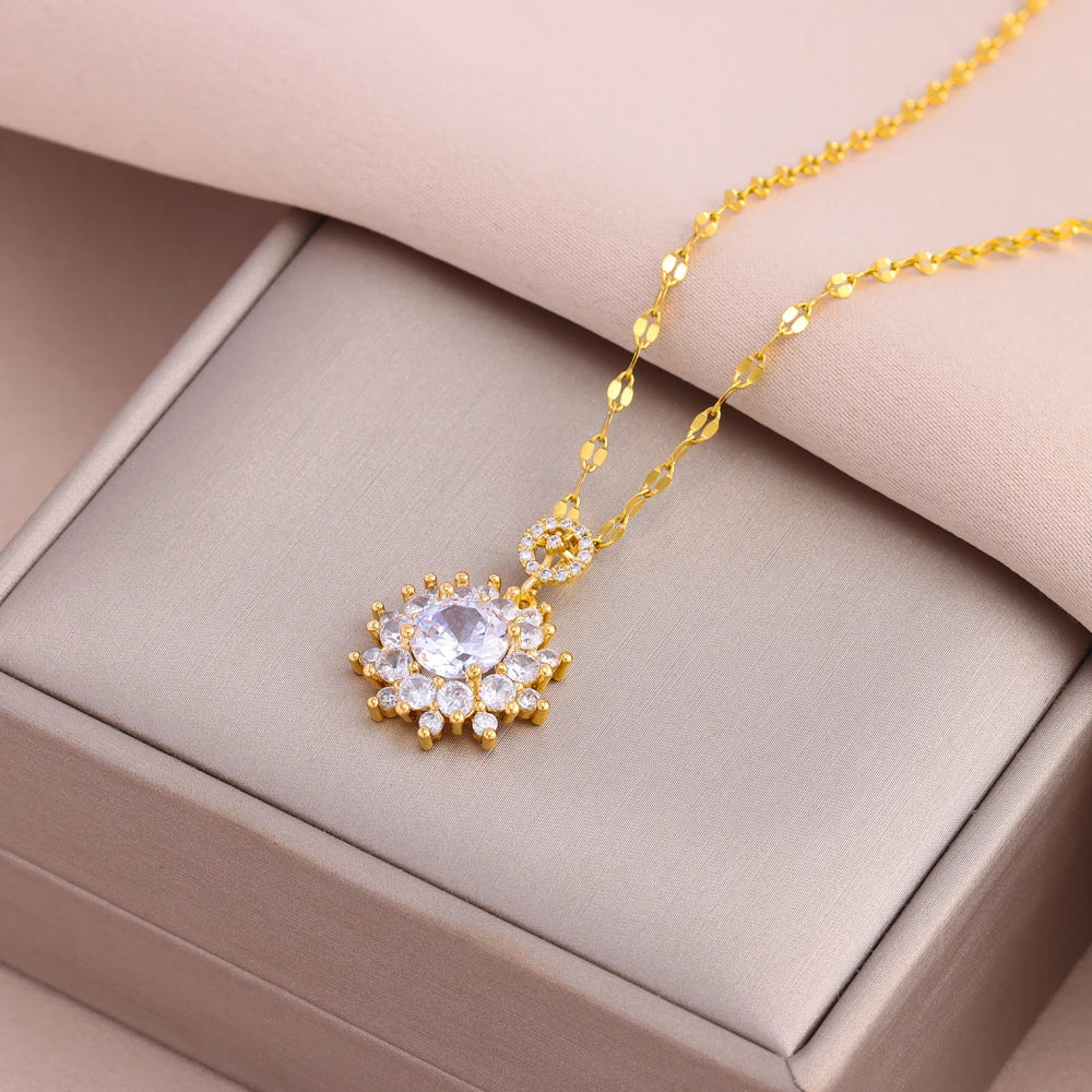 Gold Plated Stainless Steel Necklace for Women – Pendant Clavicle Chain
