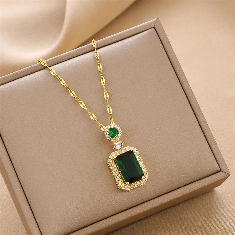 Trendy Green Zircon Pendant Necklace for Women