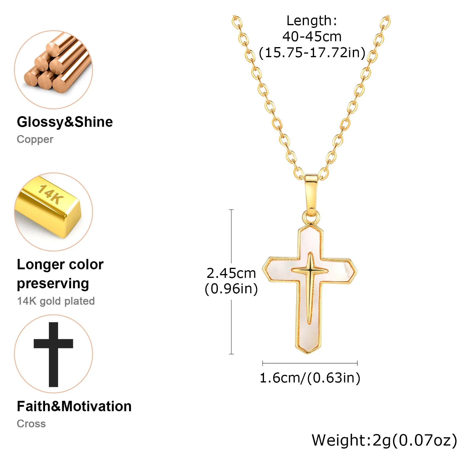 Gold Plated Christian Cross Necklace for Women