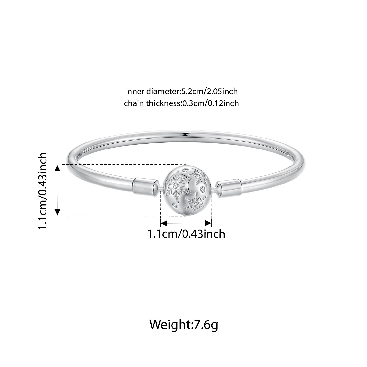 Sterling Silver Snowflake Zircon Charm Bangle Bracelet