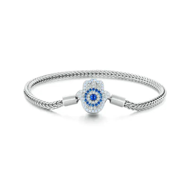 Sterling Silver Fatima Guardian Charm Bracelet with Clear CZ Clasp