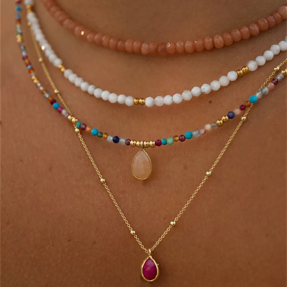 Bohemian Multilayer Crystal Drop Necklace for Women