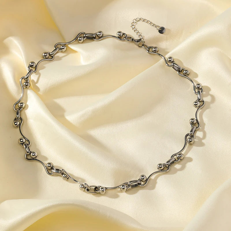 Silver Stainless Steel Bead Chain Necklace for Women – Rust-Proof Jewelry Gift