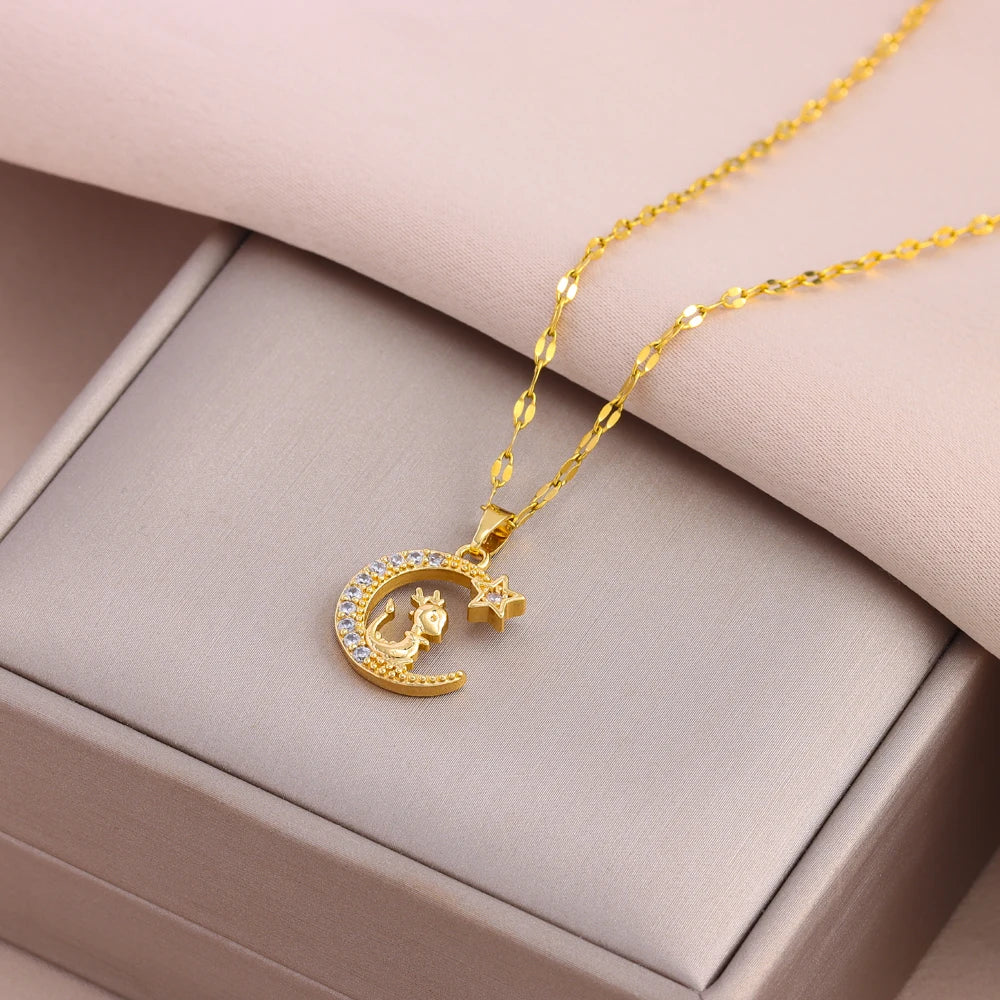 Gold Plated Stainless Steel Necklace for Women – Pendant Clavicle Chain