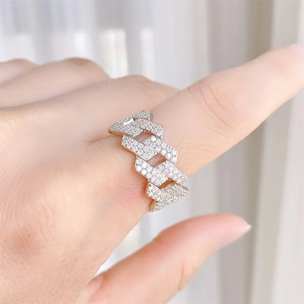 Luxury Moissanite Engagement and Wedding Ring Band in Silver