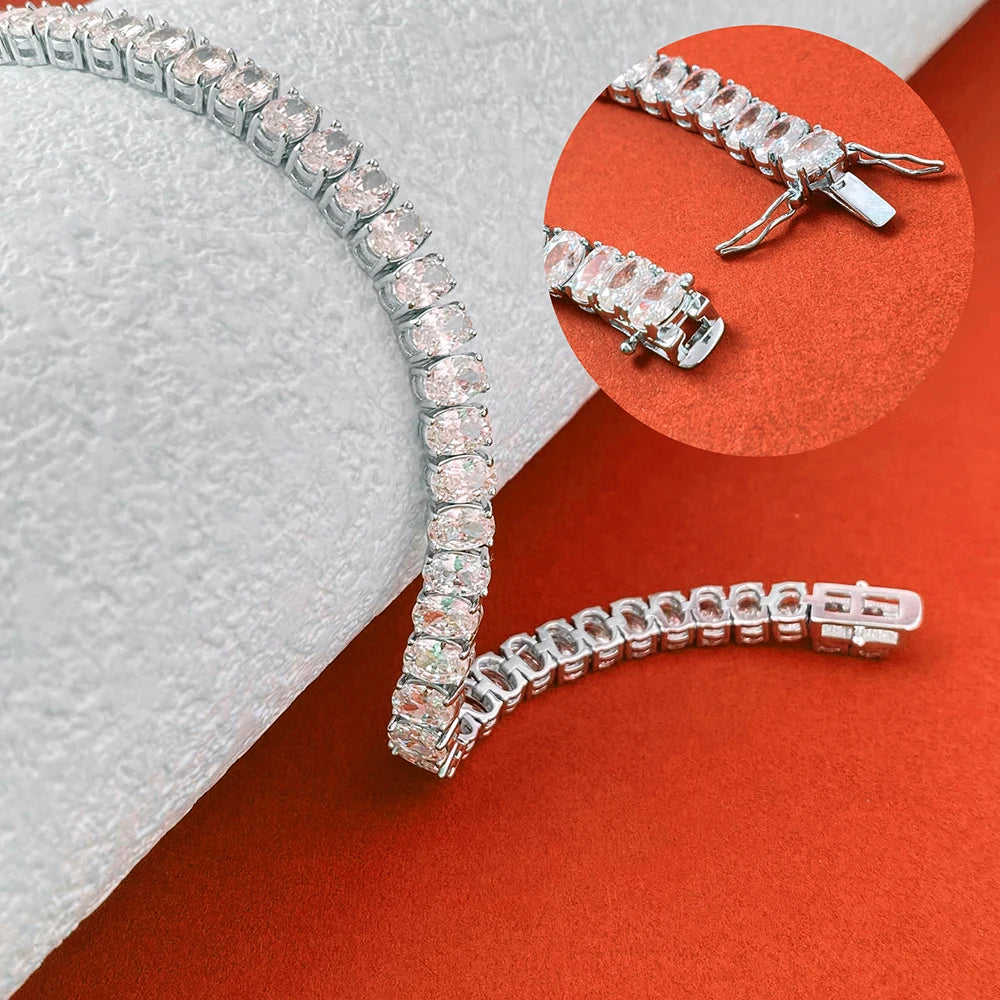 Oval Moissanite Tennis Bracelet Sterling Silver Gold Plated