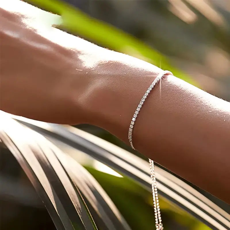Gold Plated CZ Tennis Bracelet for Women, Adjustable 925 Silver Jewelry