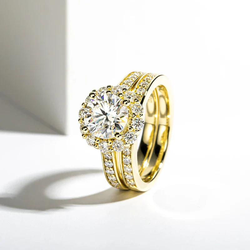 Luxury Moissanite Engagement and Wedding Ring Set in Sterling Silver