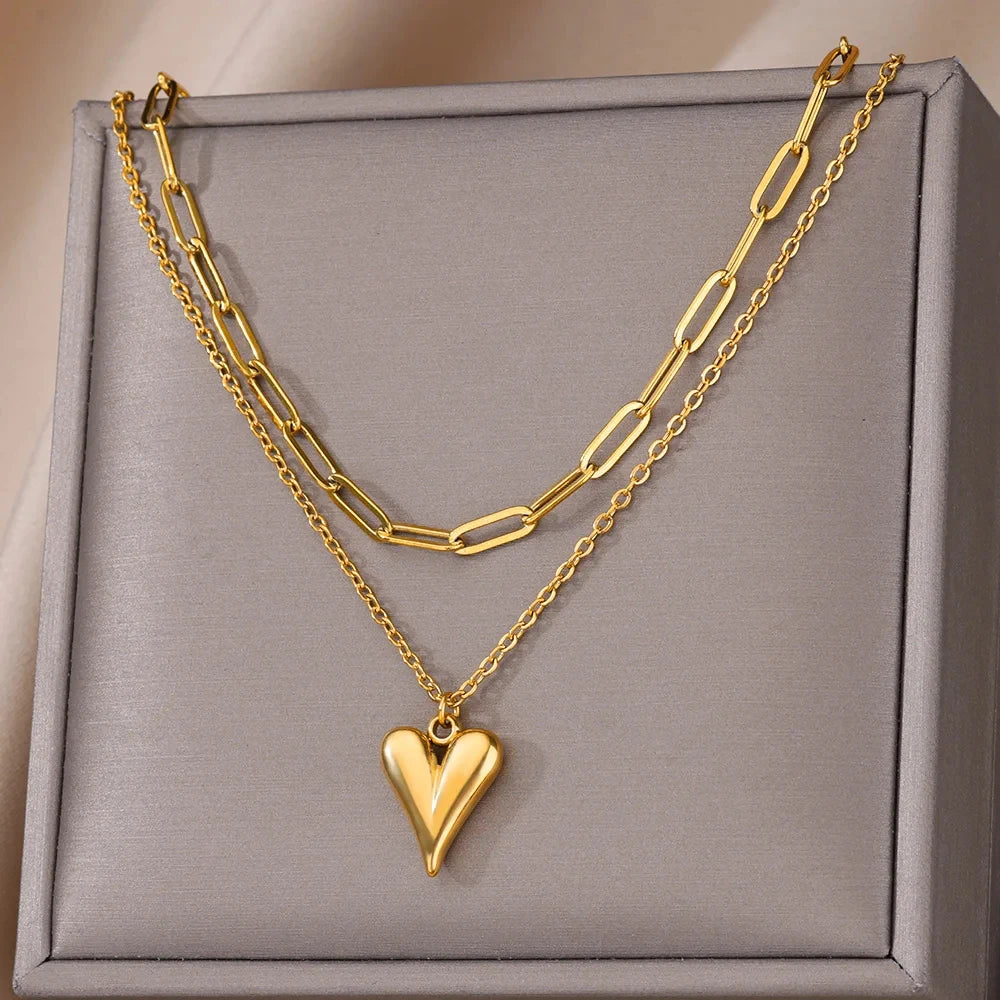 Gold Goth Heart Choker Necklace for Women – Stainless Steel