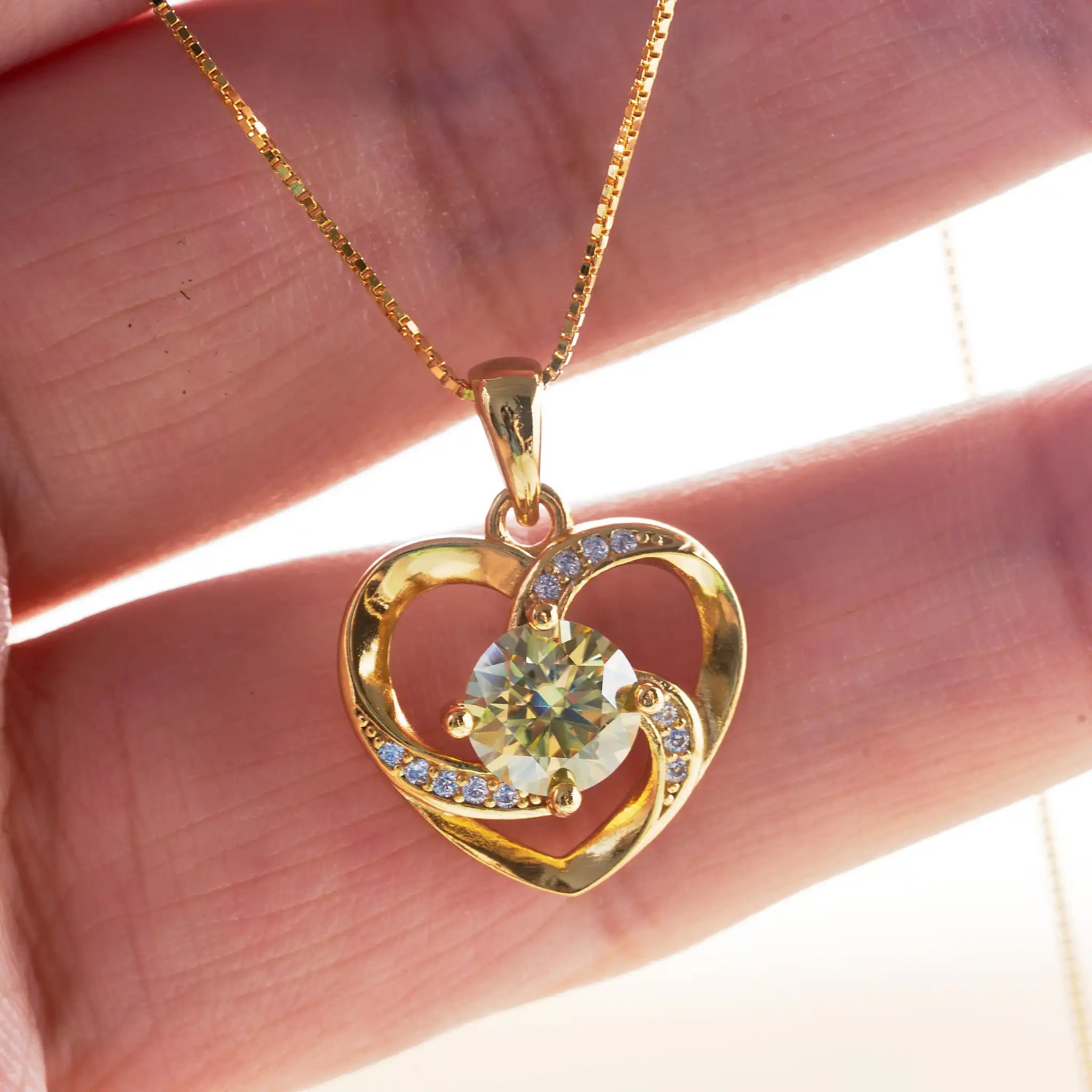 1CT Moissanite Heart Pendant Necklace – 925 Silver, Gold Plated