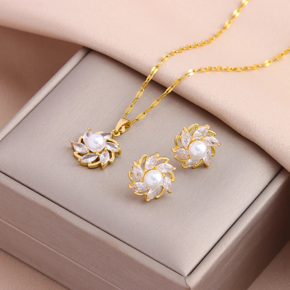 Gold-Plated Necklace & Earrings Set – Women’s Trendy Jewelry