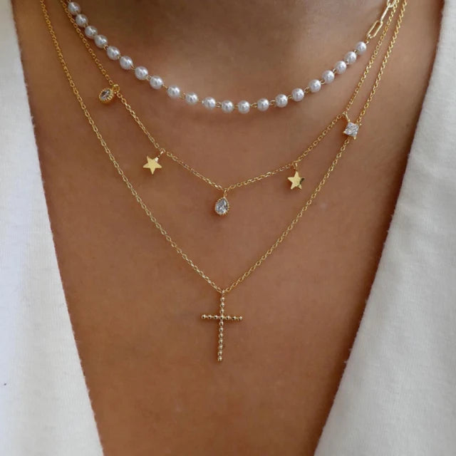 Multilayer Crystal Butterfly Heart Pendant Necklace for Women