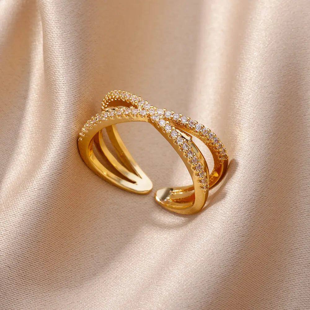 Gold CZ Geometric Eternity Ring – Silver Twisted Rope Stainless Steel